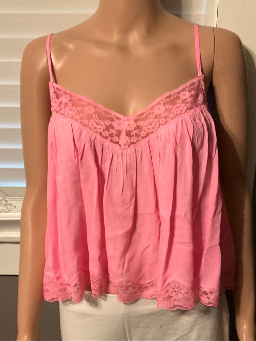 American Eagle Outfitters Pink Lace-Trim Camisole Tank